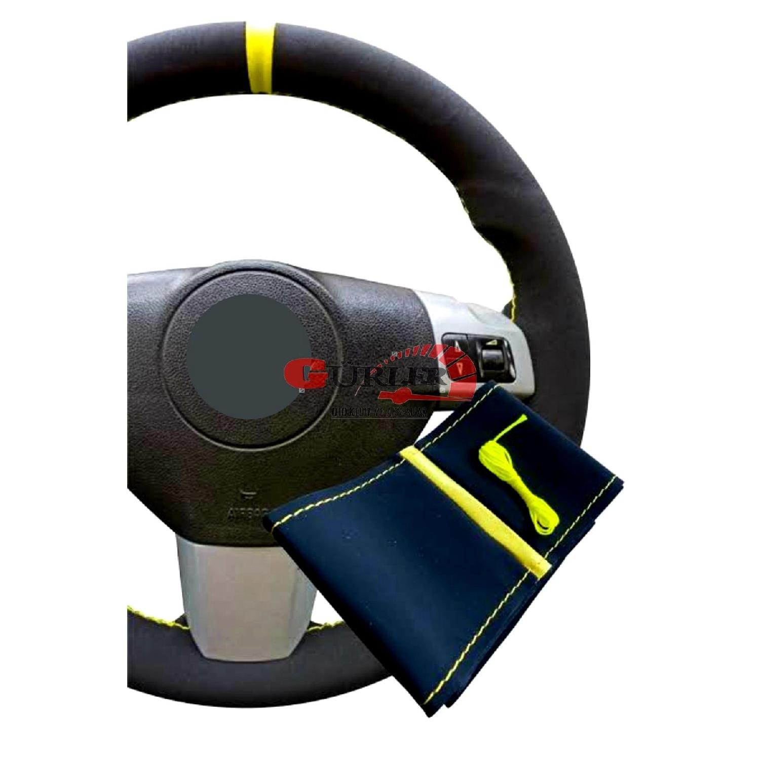 

Opel Corsa B Alkantra Nubuck Steering Wheel Cover With Yellow Ring