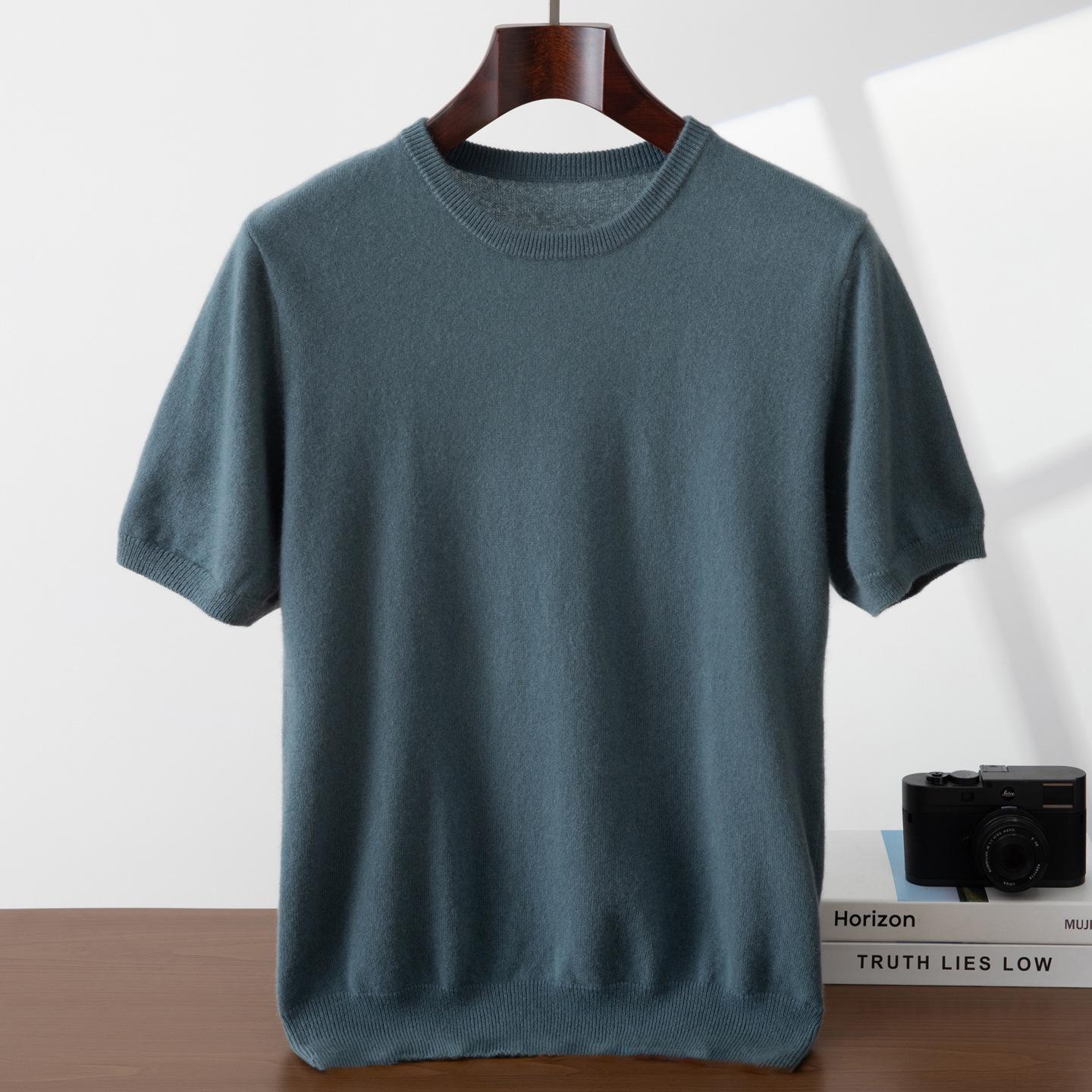 

Men s Round Neck Casual Cashmere Knit T-shirt - Minimalist Style M--110-140 lbs синій/сірий колір
