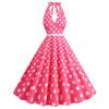 GMXIA Barbie Pink Women's Retro Neckline Polka Dot Print Swing Dress White Leather Belt