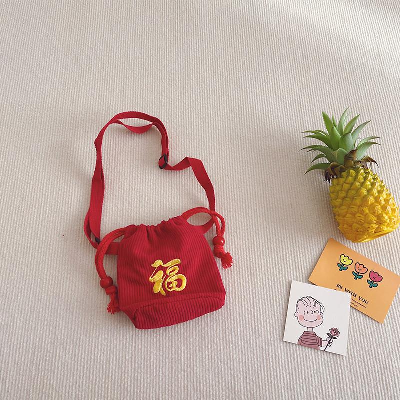 Cute Embroidered Children's New Year Bag Adorable Cotton Crossbody Purse For Girls