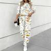 Women Floral Print Two Piece Outfit, Long Sleeve Crew Neck Top & Drawstring Jogger Pants Casual Tracksuit for Spring Autumn