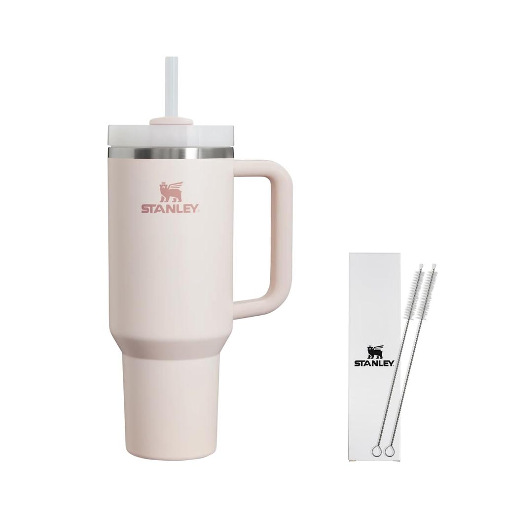 STANLEY Vacuum Rose Quartz Water Bottle with Cold Dishwasher Straw Brush Included Japanese H2.0 Quencher, 1.18L 2.0, 1180ml, Straw, Tumbler,
