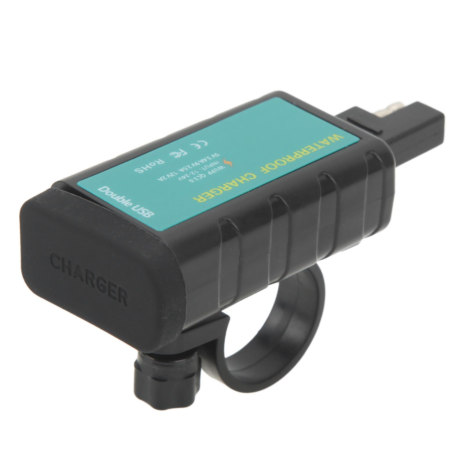 

Waterproof Electric Bike Motorcycle Phone Charger SAE Plug 1.4m OT End to USB Phone Charger 12V Dual QC3.0 Square Charging Adapter