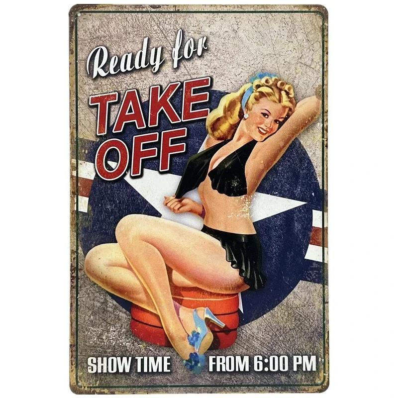 Pin Up Girl Metal Tin Signs Vintage Wall Art Painting Bar Pub Cafe Shop Home Decor Sexy Lady Poster Plate Plaque
