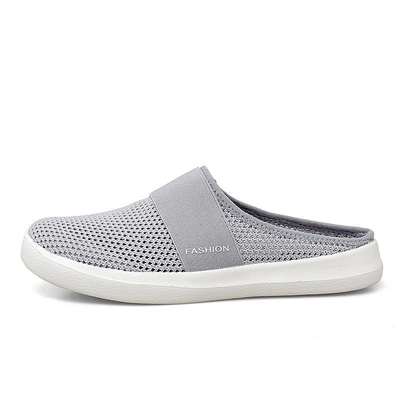 Large size ultra-light mesh breathable fly-woven shoes fashionable and casual half-drag women's shoes thick-soled air cushion one pedal