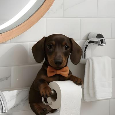 Resin Dog Toilet Paper Holder Cute Animal Design Storage Dispenser Kitchen Tissue Dispenser Wall Mounted Functional Decor