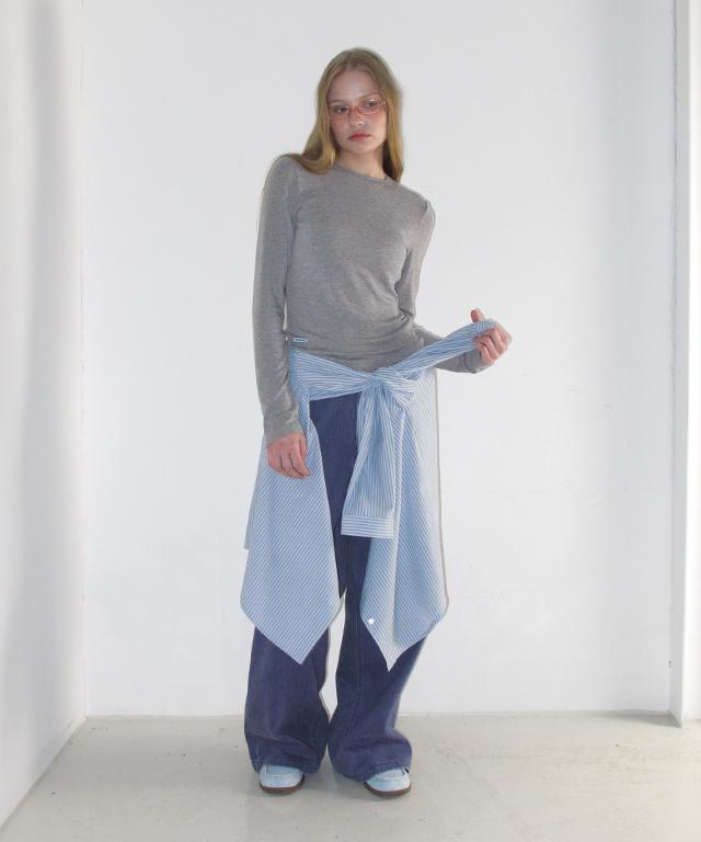 RONRON Soft Mini Label Long Sleeve Gray
