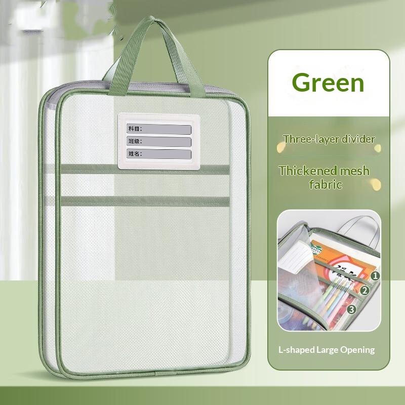 Mesh A4 File Organizer Bag 3 Layers Zipper Design Big Capacity Document Storage Pouch for Office Worker Student Daily Use