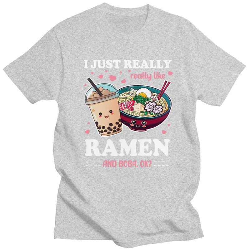 Custom Just A Girl Who Loves Ramen And Boba T Shirts Men 100 Cotton Tee Tops Tshirts ShortSleeve Tshirt Clothing