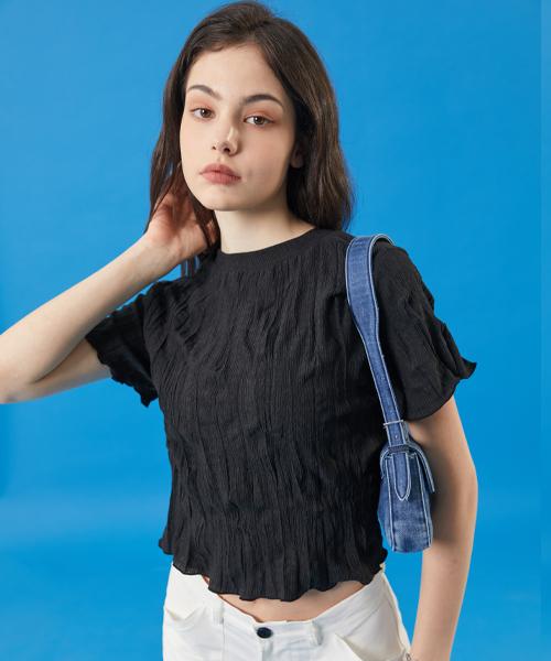 KOLEAT Summer Cooling Marmont Crop Plain Short Sleeve T-Shirt [Black]
