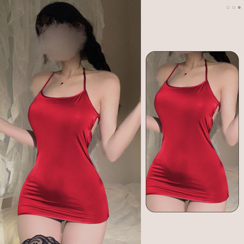 Sexy Lingrie Sexy Dress Hanging Neck Deep V Revealing Breasts Tight Fitting Hip Hugging Skirt Sexy Adult Womens Clothing Xxx