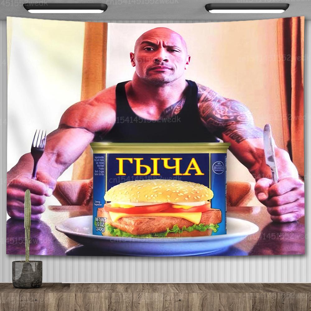The Rock Johnson isst Blaubeerpfannkuchen Wandbehang Wandteppich Kawaii Zimmerdeko Meme Wandteppich Schlafzimmerdekoration Ästhetisch