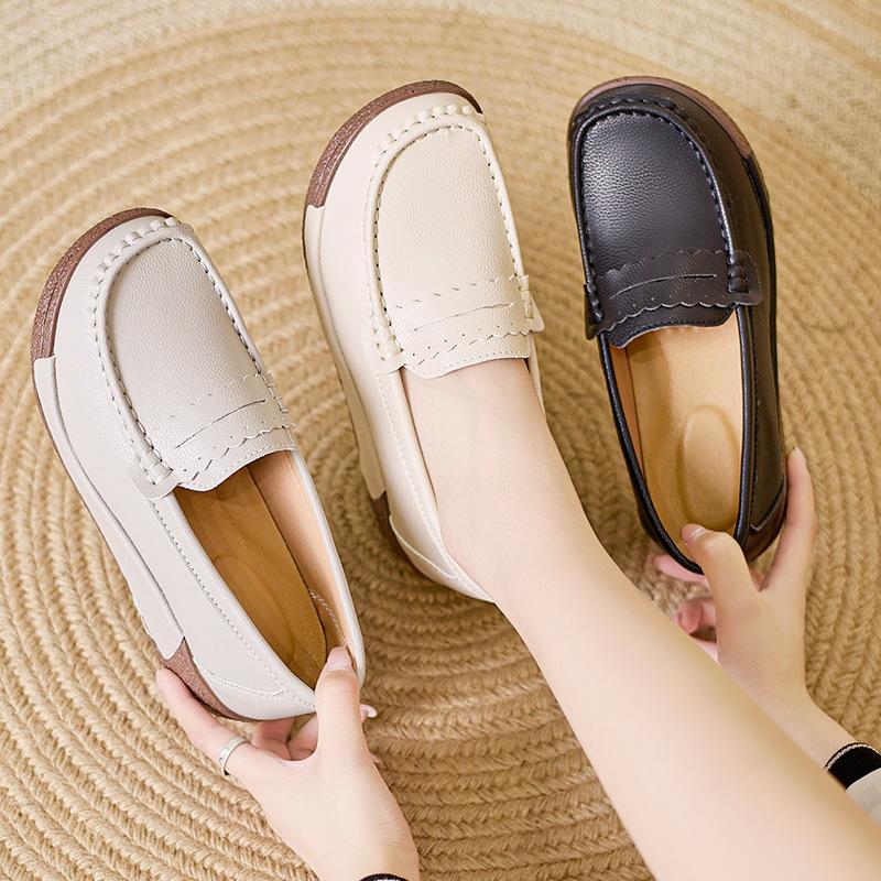 Fashion Spring Autumn Women Loafers Flats Ladies Genuine Leather Moccasins Spring Slip-on Casual Round Toe Handmade Platform Shoes