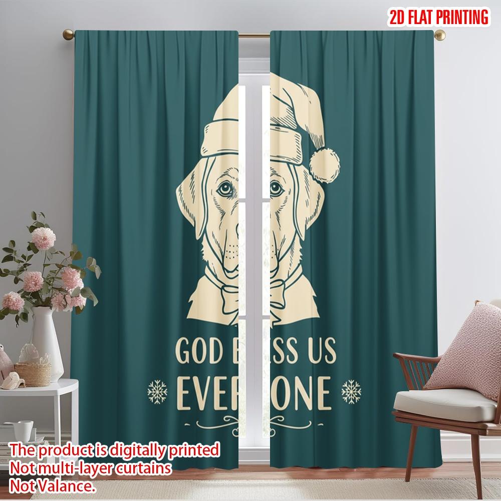 

2pcs 2D flat printing Scene Curtain Christmas Dog Blessing Everyone Polyester Without Electricity Festive Wall Decor for Holiday 52.50×116.00 CM 2pcs
