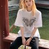 Ladies Summer Short Sleeve Round Collar Casual Teenager Pullover Oversize Butterfly Printed Cotton T Shirt Top