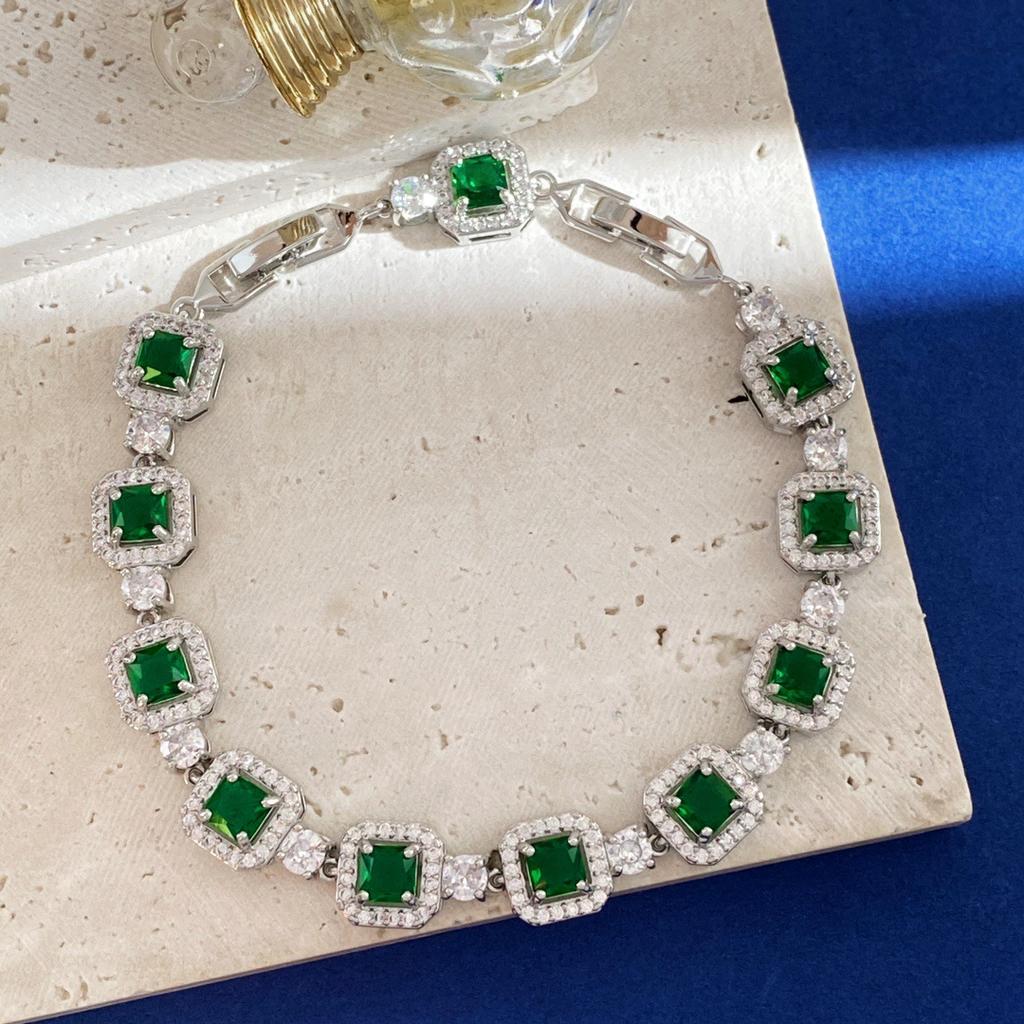 Delicate Sparkling Geometric Square Crystal Zircon Diamond Bracelet