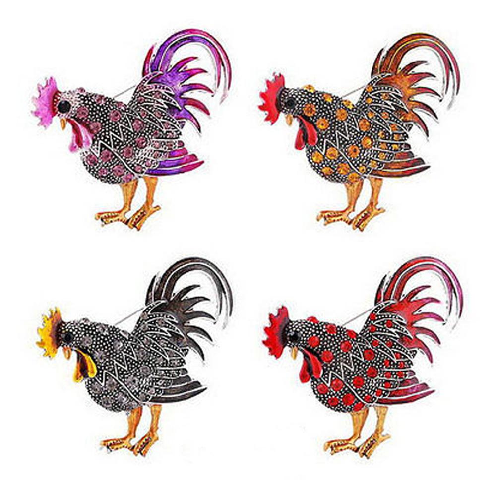 Vintage Rooster Enamel Brooch Pins for Man Unisex Inlaid Rhinestone Animal Corsages Pins Jewelry Accessories