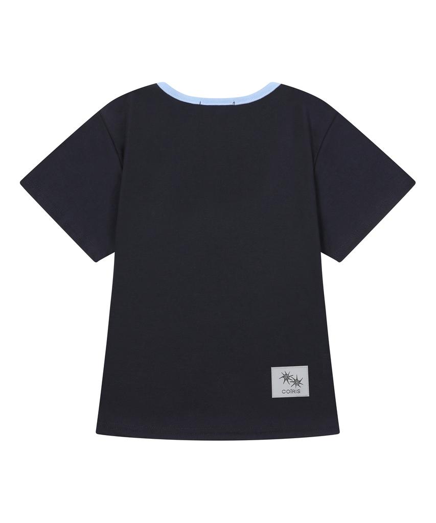 Koiliseu [U-Neck] Laura Small Logo Contrast U-Neck Short Sleeve T-Shirt (10 Colors)