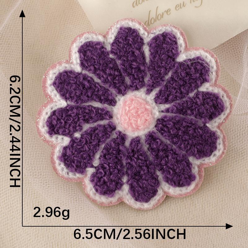 Chenille Heart & Flower Embroidery Patch with Adhesive Backing