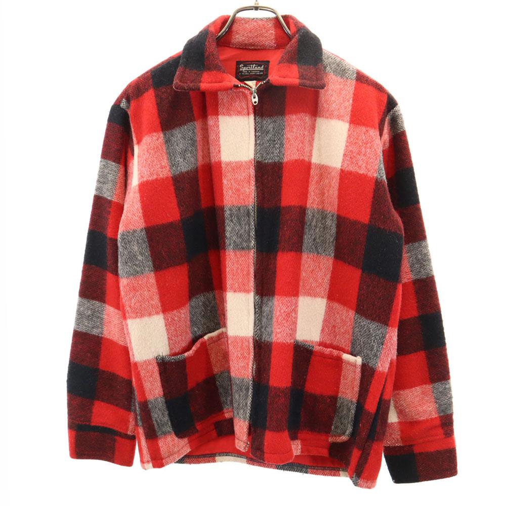 

sportland 50s 60s vintage Gingham Check Pattern Zip jacket Reddish Men s Used