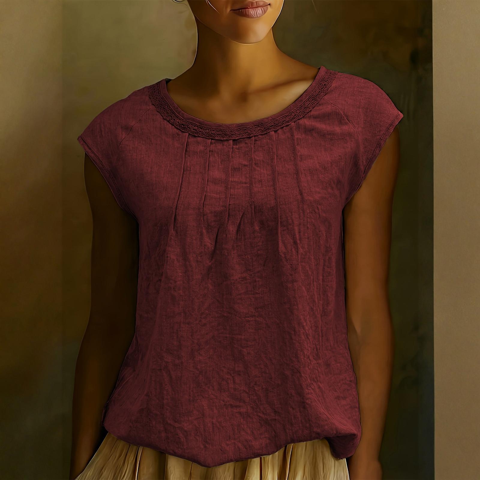 

Women s Summer Fashionable Round Neck Sleeveless Casual Loose Shirt Pullover Top XL винний