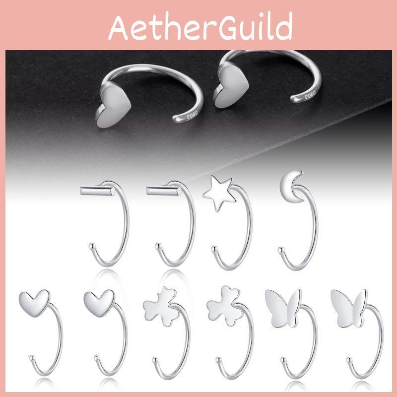 Earrings Silver Women Heart Flower Star Moon Butterfly Shape Stud Decoration