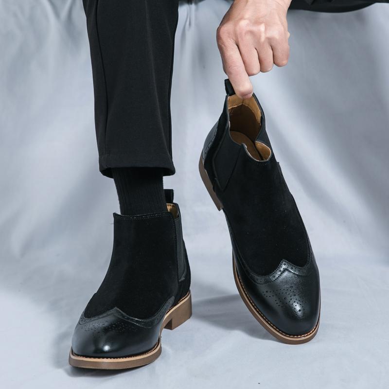 Men’s High Chelsea Boots Dress Formal Retro Brown Ankle Boots Tuxedo Wedding Black Shoes Plus Size