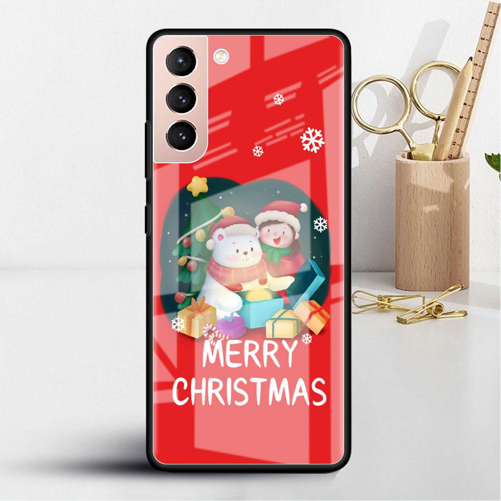 Boże Narodzenie Cartoon Snowman Szklana Etui Do Samsung Galaxy S22 S20 FE S21 Plus Telefon Pokrowiec S10 5G S9 Note 20 Ultra 10 Lite Shell