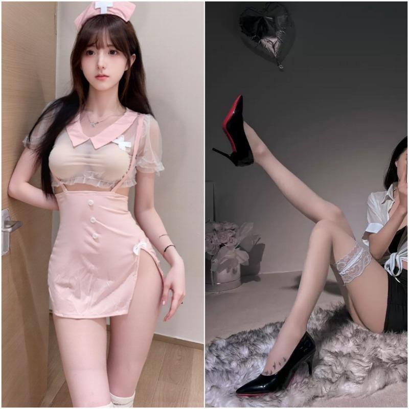 Sex lingerie pink cute nurse uniform hip wrap sexy os cosplay pure desire free suit