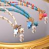 Böhmische vom Meer inspirierte Keramik-Fisch- & Seestern-Anhänger-Halskette Dopamin Regenbogenfarben Perlen Halsketten Strand-Schmuck