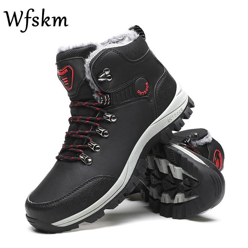 

Зимние мужские ботинки, непромокаемые кожаные кроссовки, зимние ботильоны, уличные мужские походные ботинки, рабочая обувь, высокие нескользящие рабочие ботинки 45 чёрный