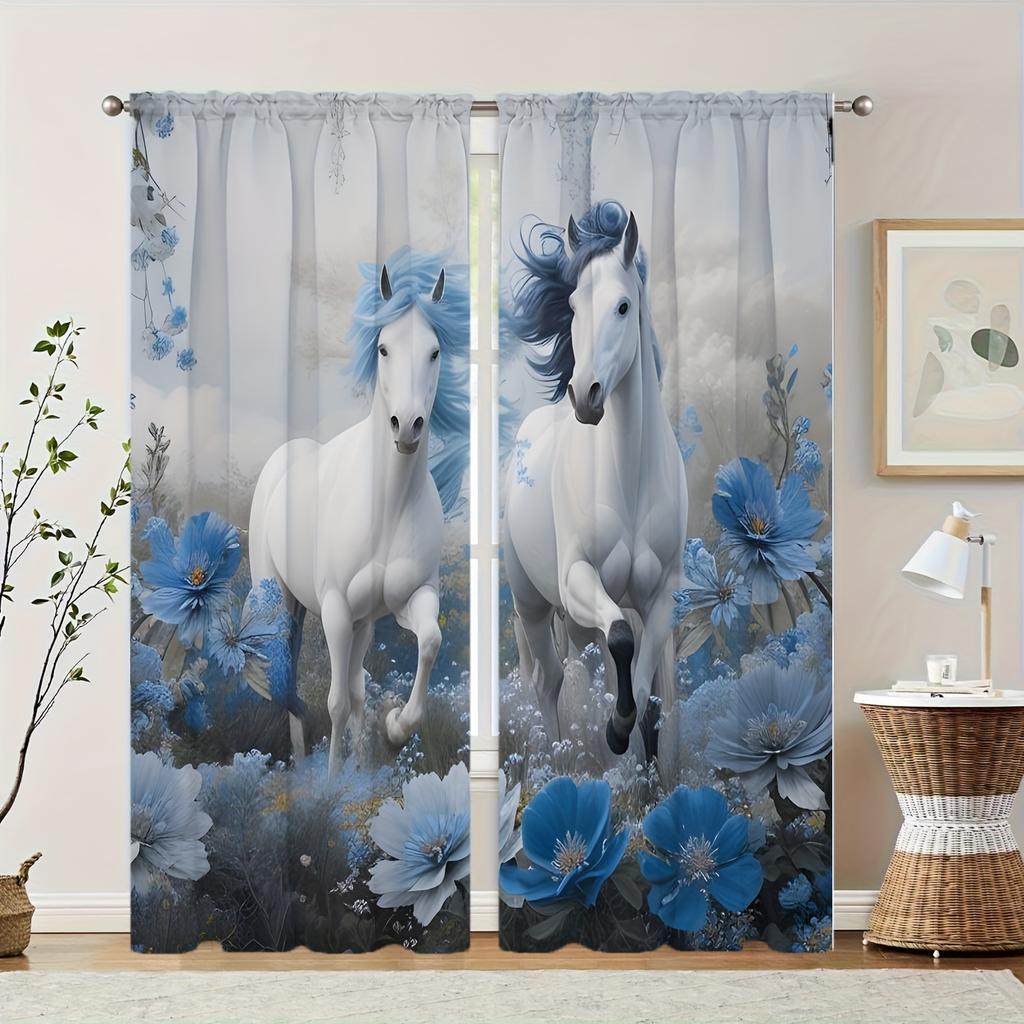 Horse Pattern Drapes Decorative Windowpane Drapes Windowpane Treatments Ideal for Bedchamber Livingroom Space Household Ornament Space Ornament