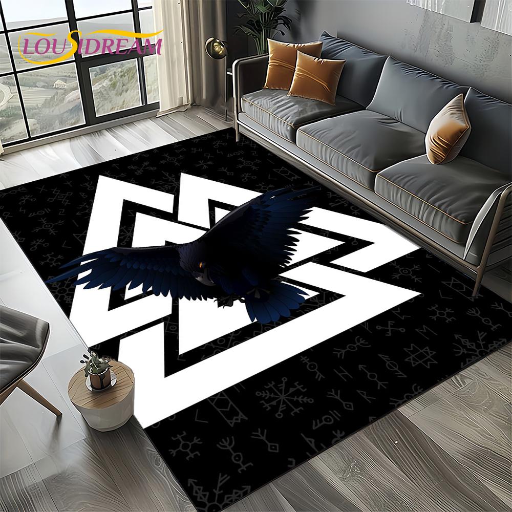 Odin Viking Symbol Valknut Nordic Valhalla Carpet Rug for Living Room Bedroom Home Sofa Decoration,Area Rug Non-slip Floor Mat
