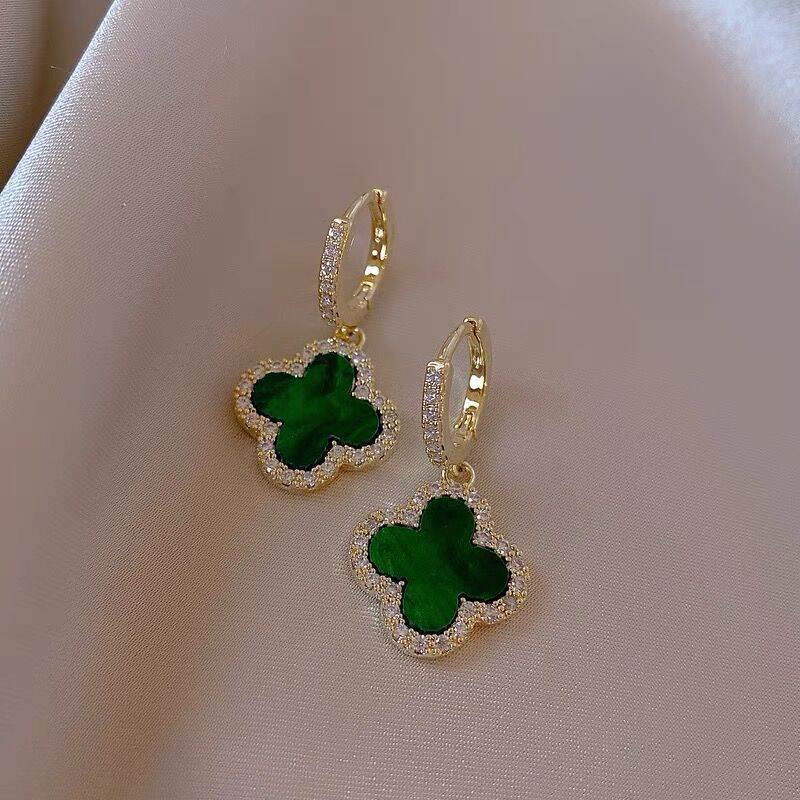 High-End Women's Green Four-Leaf Clover Dangle Earrings - 2025 Trendy Fashion Jewelry