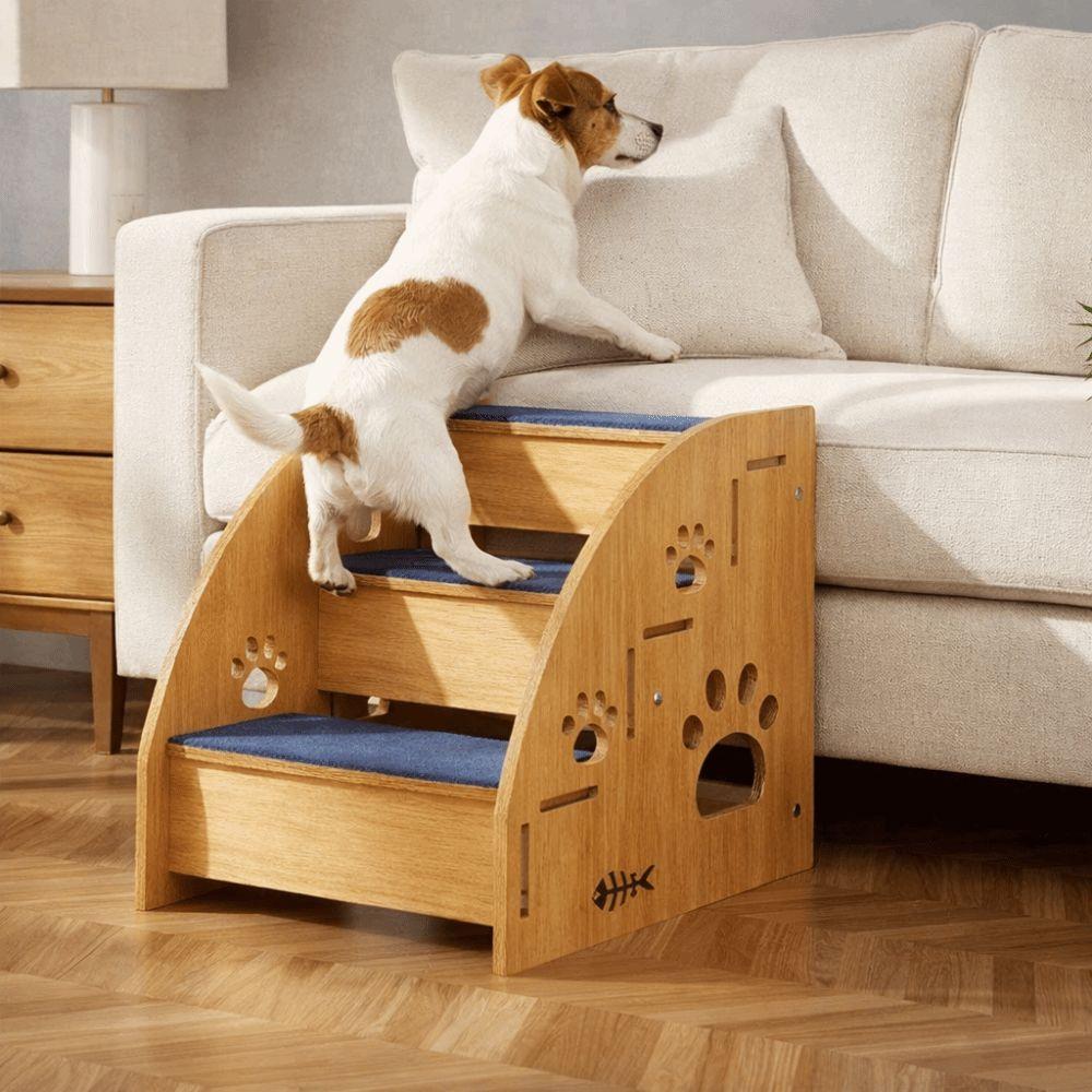 Non-Slip Wooden Dog Stairs Safety Railing Pet Staircase Pet Ramp Pet Climbing Ladder Helping Climb