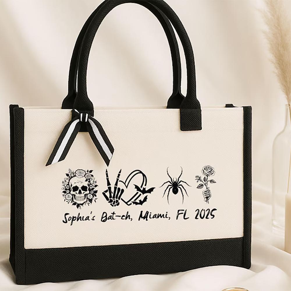 Custom Halloween Bachelorette Canvas Tote Bag Wedding Goth Bridal Shower Gift Witch Spooky Bride Gift Halloween Party Decoration