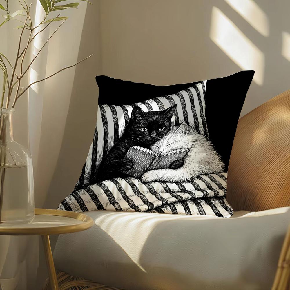 Couple Cats Cushion Cover Soft Short Plush Pillow Cover Smooth Cozy Texture Aesthetic Cushion Case Home Decor