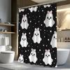 1Pc Cute Ghost Pattern Shower Curtain With Hooks, Polyester Fabric, Machine Washable, Perfect For Bathroom Decor.