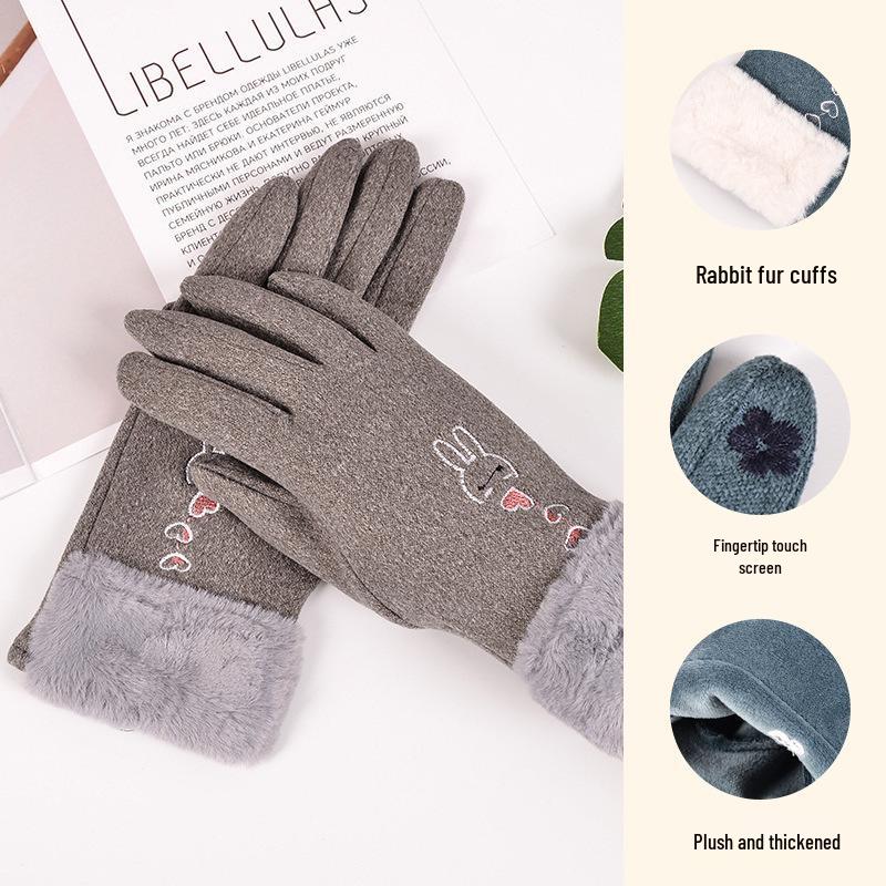 

Женские зимние велосипедные перчатки на флисовой подкладке с утолщенным кроличьим мехом для тепла и защиты от холода серый