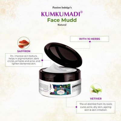 Passion Indulge Kumkumadi Natural Face Mudd Pack for Anti-Aging, Glowing, Shine and Brightness with Saffron, Vetiver Oil, and 16 Herbs for All Ski