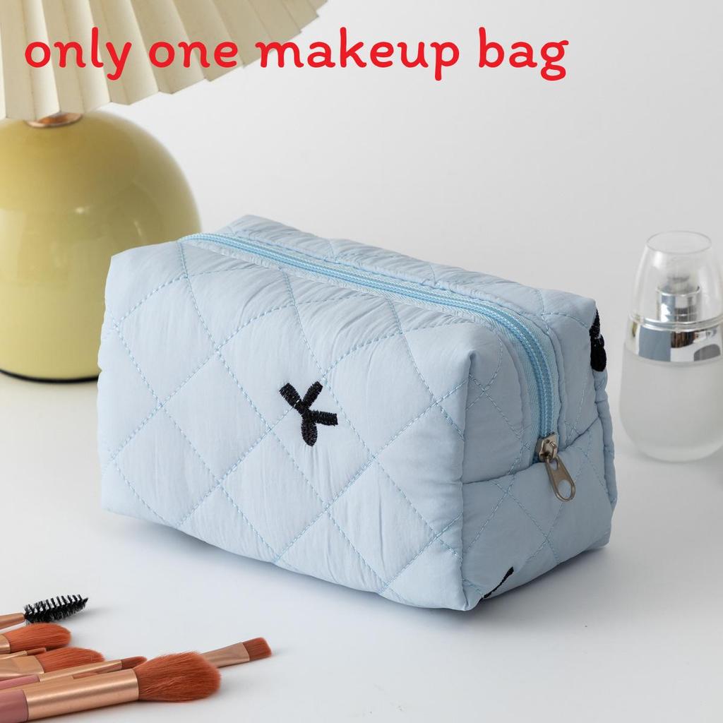 Polyester Geometric Embroidered Makeup Bag With Bow For Travel And Daily Use