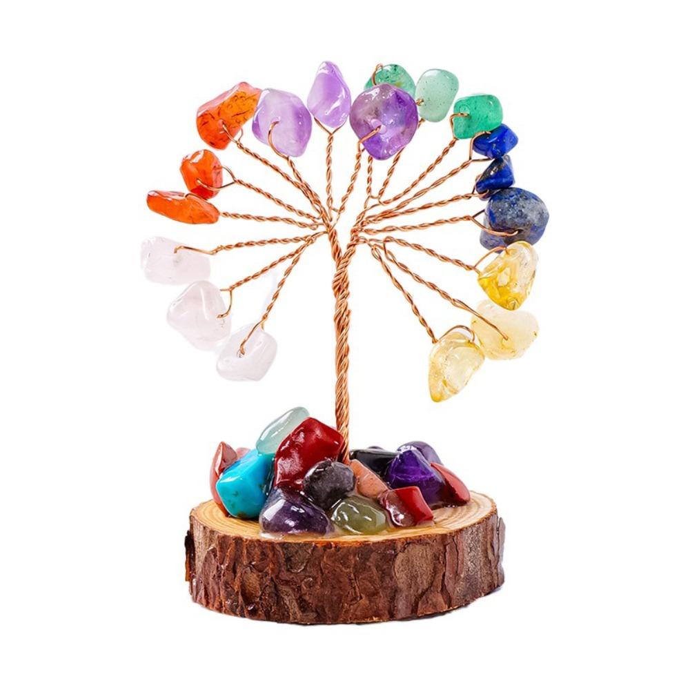 Copper Wire Crystal Wishing Tree Positive Energy Fortune Tree Figurine Mini Crystal Trees  Desk
