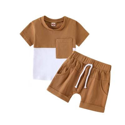Children's Fashion Short Sleeve Shorts Splicing Suit Summer Boys Casual Solid Color Suit