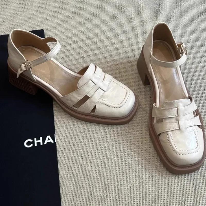 Fashion 2025  Ladies Shoes Closed Toe Women's Sandals Fashion Buckle Strap Office and Career Summer Cover Heel Heeled Sandals