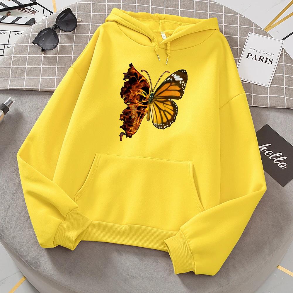 

Flaming Butterfly Wings Hoodies Women Fashion Novelty All Match Hoodie Classic Trend New Clothes Loose O-Neck Sweatshirt Y2K Top 3XL