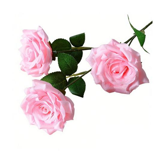 Artificial Rose Flower Realistic Fake Long Stem Rose Bouquet with 3 Heads Blooms for Wedding Centerpiece Home Party Decor