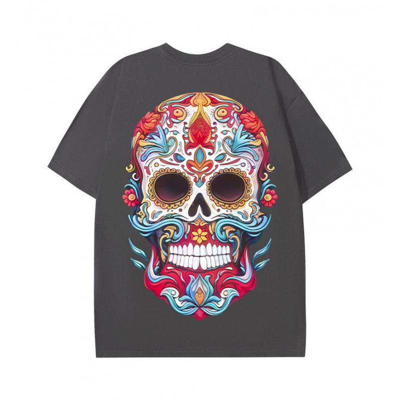 Summer new loose T-shirt skull print 230g pure cotton street tide brand short sleeve