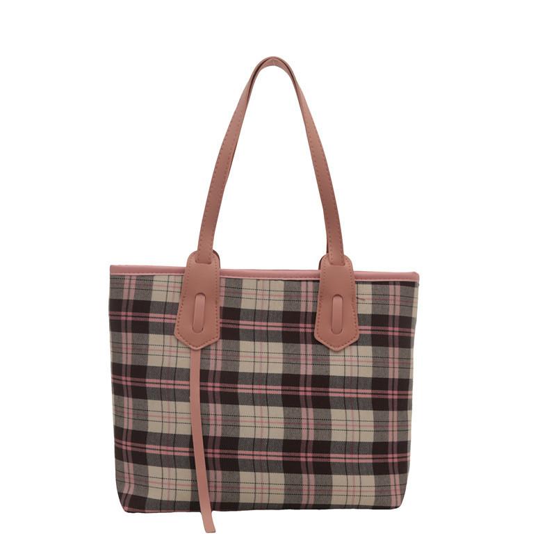 Large Capacity Stylish Women's Tote Bag Chic Plaid Design For Autumn Commute