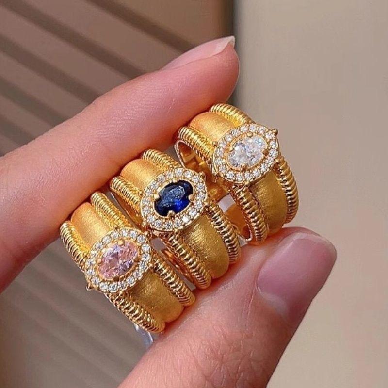 Pigeon Egg Ring Flash Diamond Wide Version Brushed Bead Women's Retro Opening Adjustable Court Style Ring