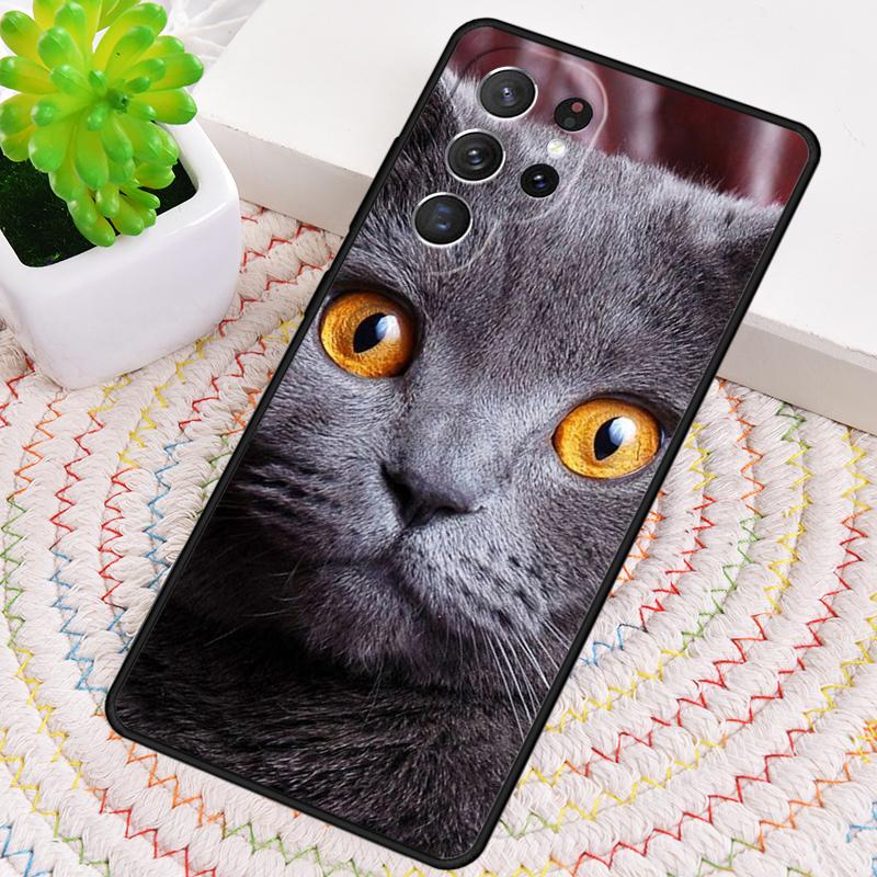 Grey British Shorthair Cat Silicone Phone Case For Samsung Galaxy note 10 pro S26 S25 S24 S23 S22 S21 Plus S25Ultra Capa Cover